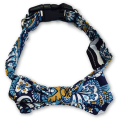 The Dapper Pet Designer Blue/Paisley Bow Tie Collar - Pet Bound Co.
