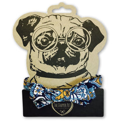 The Dapper Pet Designer Blue/Paisley Bow Tie Collar - Pet Bound Co.